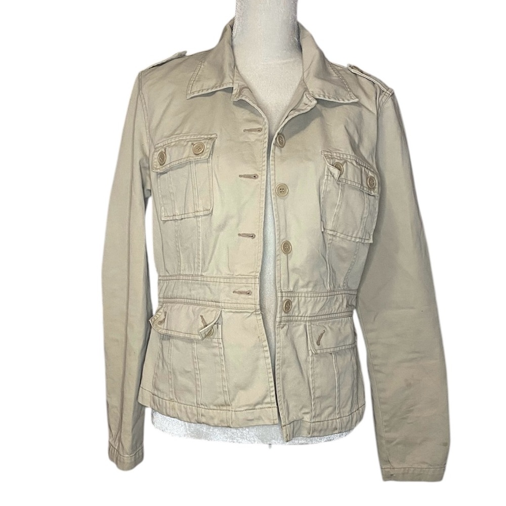 Multi Pocket Button‎ Up Collared Khaki Jacket Sz S